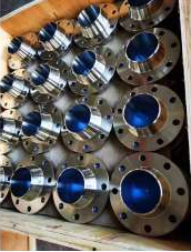 Close view of machined flanges with bolt holes and protected bores