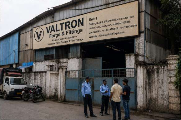 Exterior of the Valtron Unit 1 factory with staff at the entrance